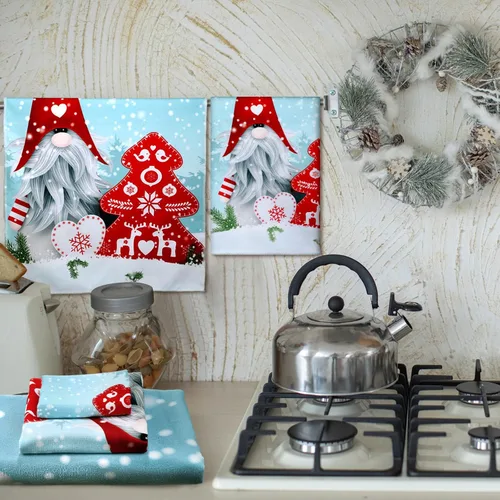 Miniatura 5 de Preboun Juego de 3 toallas de baño navideñas de gnomo, toallas de mano con árbol de Navidad, toallas de baño con copos de nieve de invierno, toallas