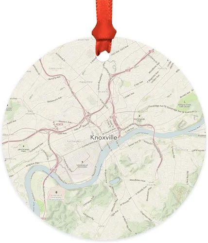 Miniatura 46 de Andaz Press Mapa de la ciudad de Estados Unidos redondo de madera natural MDF ornamento de Navidad, Akron, Ohio Vintage Mapa, 1 paquete, larga