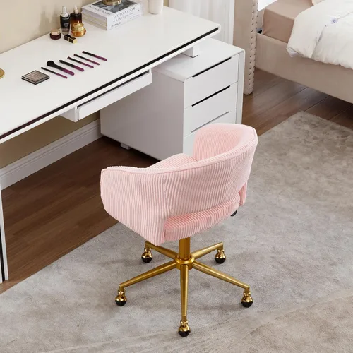 Miniatura 9 de Sillas de escritorio para oficina en casa Westice, silla moderna de corduroy con ruedas, silla giratoria ajustable en altura con base dorada