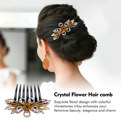 Miniatura 2 de Lawie Paquete de 6 peines laterales grandes de cristal con diamantes de imitación, dientes largos y brillantes, accesorios decorativos de plástico