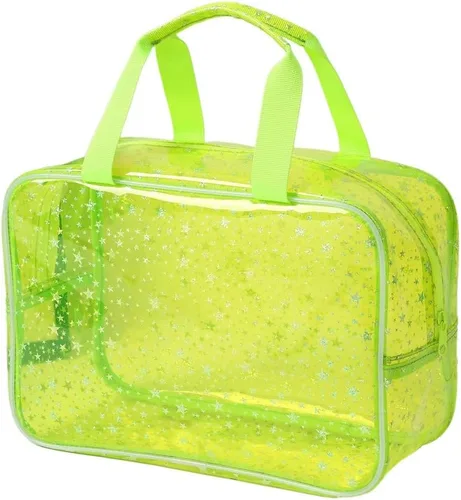 SxoSyo Bolsas de maquillaje transparentes grandes para mujer, bolsa transparente para cosméticos, con asa, organizador de baño, Verde (Green Star),