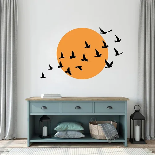 Miniatura 2 de Calcomanía de pared de pájaros y sol, círculos grandes con pájaros, arte de pared minimalista, calcomanías de pared modernas para sala de estar