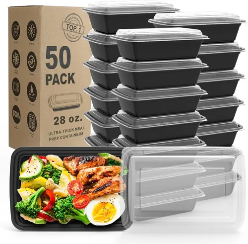 Miniatura 11 de WGCC Recipientes para preparación de comidas, paquete de 50 recipientes de almacenamiento de alimentos extragruesos con tapas, lonchera Bento