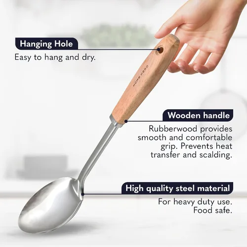 Miniatura 4 de Home Hero Juego de utensilios de cocina de acero inoxidable – Juego de utensilios de cocina de acero inoxidable antiadherente con mango de madera
