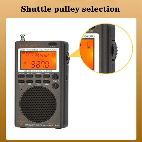 Miniatura 6 de HRD-747 SSB Radio de onda corta FM MW SW CB AIR VHF UHF UBD WX Receptor de frecuencia ancha con alerta NOAA y temporizador de sueño, radios