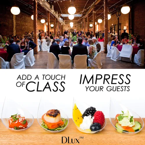 Miniatura 5 de DLux 100 mini platos de aperitivo en forma de lágrima de 4 pulgadas con tenedores, cucharas de plástico transparente reutilizables - platos