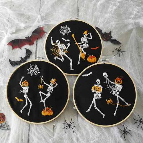 Miniatura 3 de Kit de bordado de Halloween para adultos principiantes, kit de punto de cruz estampado para adultos principiantes, divertido kit de iniciación