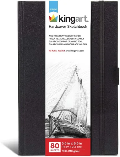 KINGART Hardcover Sketchbook Journal – 5.5 x 8.5 Inch, 1-Pack – 80 Sheets (70 lb / 110 GSM), Heavyweight Acid-Free Blank Notebook with Elastic Band