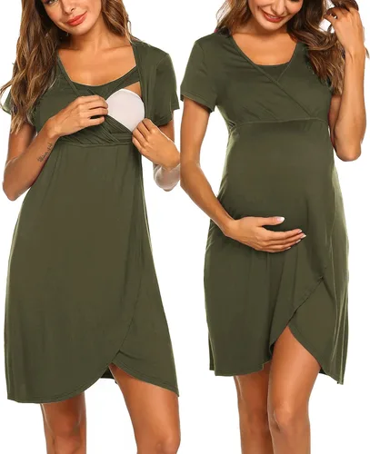 Ekouaer Camisón de enfermería 3 en 1 camisón de maternidad de manga corta vestido de enfermería para lactancia materna ropa de dormir vestido de