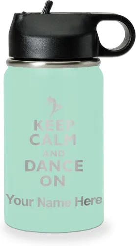 Miniatura 58 de LaserGram Botella de agua personalizada, mantén la calma y baila, acero inoxidable de doble pared aislada al vacío con popote superior, regalo Rosa