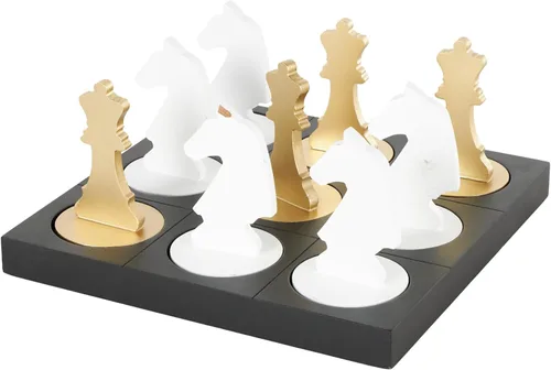 Miniatura 2 de Deco 79 Juego de ajedrez de madera para decoración del hogar, juego de mesa decorativo con piezas doradas y blancas, juego de mesa de 12 x 12 x 6