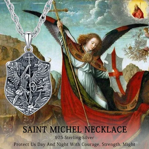 Miniatura 4 de Aniu Collar de plata de ley S925, San Miguel, San Cristóbal, San Benito, San Juda, Crucifijo de Jesús, San Uriel, Arcángel Rafael, San Patricio, San