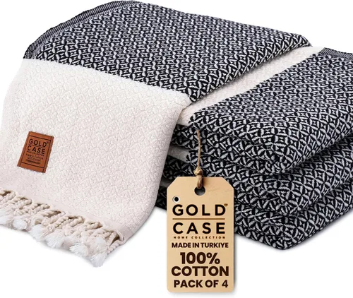 Miniatura 29 de Gold CASE - Juego de 4 Toallas de Mano Turcas para Baño, 20 x 40 pulgadas, Toallas de Baño 100% Algodón, Toalla Pequeña de Cocina Aphrodite