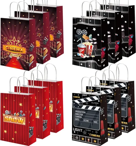 12 Bolsas de Fiesta de Noche de Cine Ahora en Exhibición Bolsas de Regalo de Fiesta Bolsas de Golosinas de Teatro de Cine Bolsas de Dulces para Baby