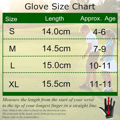 Miniatura 7 de FINGER TEN Guantes de golf para niños y niñas, mano izquierda y derecha, Dura Feel blanco, azul, rojo, amarillo, guantes de golf de valor extra