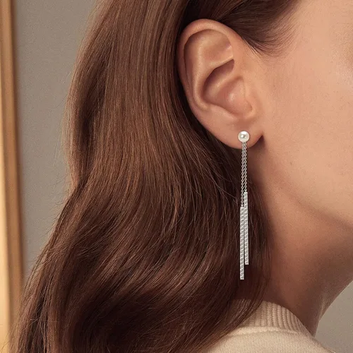 Miniatura 3 de Aretes colgantes de perlas para mujer, plata de ley 925, perlas de agua dulce, piedra natal de junio, aretes colgantes de perlas largas, regalos