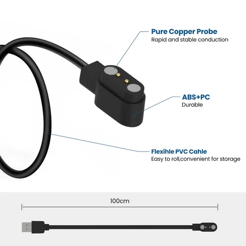 Miniatura 3 de RuenTech Compatible con cargador de reloj inteligente Kuizil T70/WeurGhy T70/Csasan T70, cable de carga de repuesto de 3.3 pies, cargador magnético