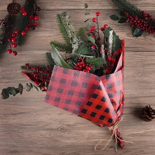 Miniatura 6 de MIAHART 60 hojas de papel de seda de Navidad de 14 x 20 pulgadas, estilos de búfalo, color rojo y negro, papel de seda para envolver regalos