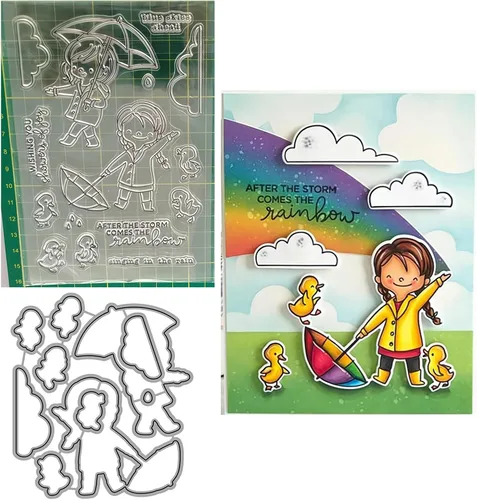 Rainy Girl - Juego de sellos y troqueles transparentes para hacer tarjetas, plantillas cortadas para álbumes de recortes, álbum de fotos, papel