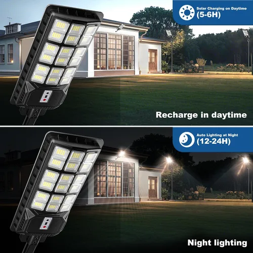 Miniatura 4 de Luz solar de calle de 6500 K, luz solar IP66 impermeable con sensor de movimiento con control remoto, funciona con energía solar del atardecer al