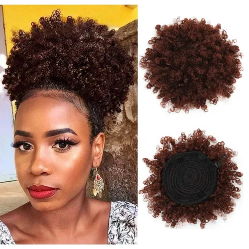 Miniatura 11 de THEMIS HAIR Cola de caballo afro con cordón para mujeres negras, moño corto de cola de caballo con cordón alto para cabello natural corto, 1b