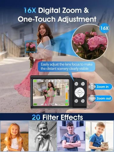 Miniatura 4 de Cámara digital, cámara de videoblogs 4K con enfoque automático para fotografía con tarjeta de 32 GB, cámara digital compacta portátil de 48 Negro