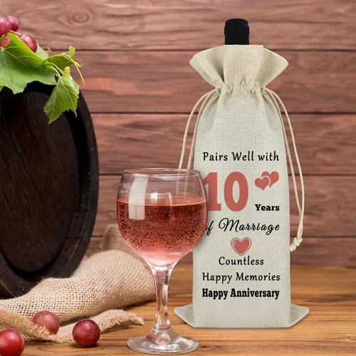 Miniatura 4 de Gfhzdmf Regalo de boda de 10º aniversario para esposa, marido, bolsa de vino, regalo de matrimonio de 10 años para mujeres y hombres, bolsa