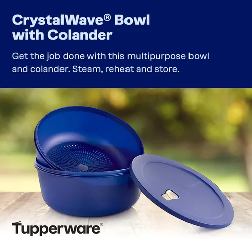 Tupperware Store Serve & Go CrystalWave - Cuenco con Colador y Ventilación, para Preparar, Refrigerar y Recalentar Comidas, Apto para Lavavajillas y