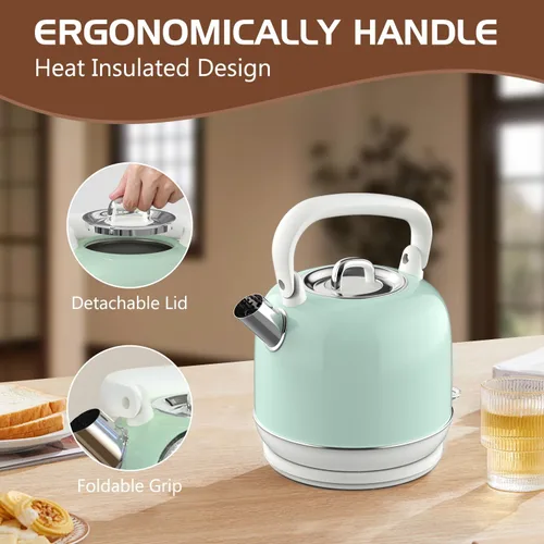 Miniatura 5 de Hervidor de té eléctrico, 1500 W para agua hirviendo, hervidor de té de acero inoxidable de grado alimenticio de 2 litros con mango ergonómico