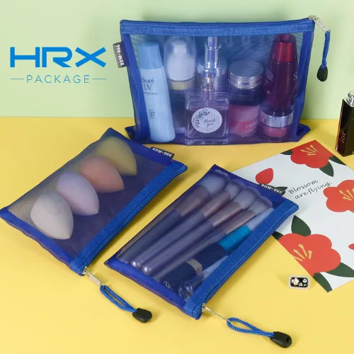 Miniatura 5 de HRX Package - Bolsas de cosméticos de malla de nailon con cremallera, 6 unidades, azul real, organizador de maquillaje para viaje, bolso de pañales