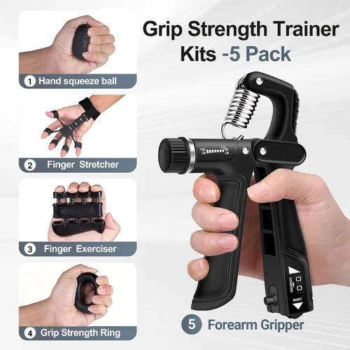 Miniatura 2 de Kits de entrenamiento de fuerza de agarre (paquete de 5), fortalecedor de antebrazo con resistencia ajustable, probador de fuerza de agarre