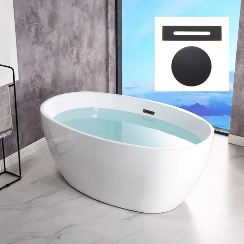 Miniatura 18 de WOODBRIDGE Bañera de acrílico independiente de 55 pulgadas, bañera blanca de remojo contemporáneo con desbordamiento y drenaje cromados, B1418