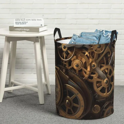 Miniatura 8 de Cool Steampunk Gears print Circular Hamper Waterproof Storage Bin Organizer Basket Laundry Hamper With Handles For Clothes Toys Small