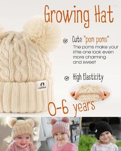 Miniatura 3 de FURTALK Gorro de invierno para bebé con pompón, gorro de punto cálido para niños y niñas