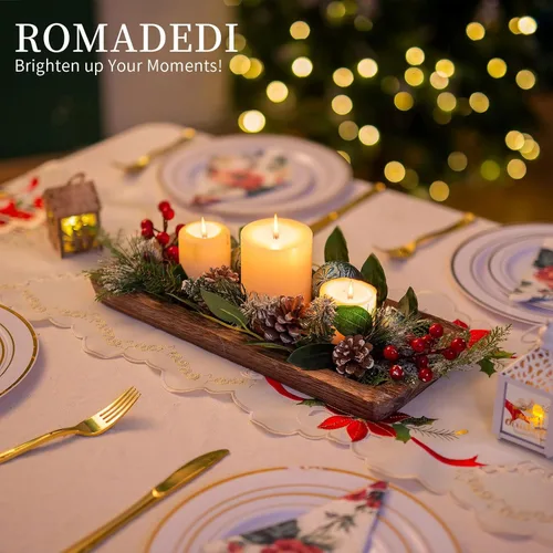 Miniatura 8 de Romadedi Bandeja decorativa de madera para velas, bandeja larga y estrecha de madera, decoración del hogar, centros de mesa rústicos, bandejas