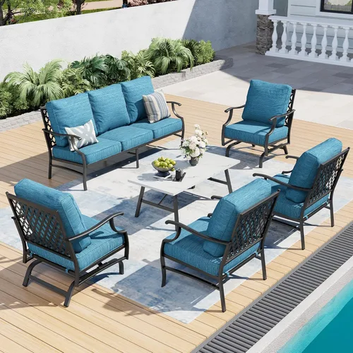 Miniatura 54 de SUNSHINE VALLEY Juego de muebles de patio al aire libre de 7 piezas, moderno juego de conversación de patio exterior con cojín extra grueso de 5.75