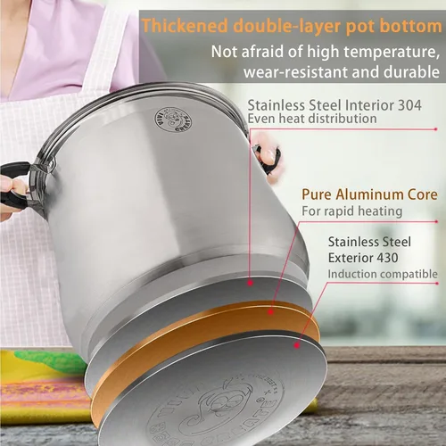 Miniatura 5 de Vivicreate - Olla de stock de acero inoxidable con tapa, compatible con inducción, olla de sopa con fondo pesado de cocina con escala incorporada