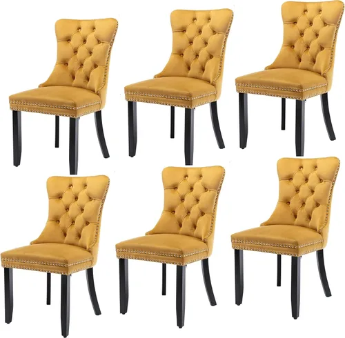 Miniatura 44 de Juego de 6 sillas de comedor modernas para sala de estar, cocina, patas de madera maciza, cojín acolchado de tela de lino, asiento y respaldo