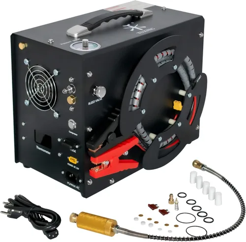 Miniatura 7 de TUXING Compresor de aire PCP, bomba de aire de alta presión 4500 Psi 30 Mpa, convertidor de potencia DC12V/AC120V incorporado, parada automática