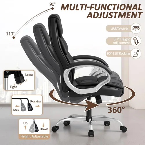 Miniatura 3 de Homall Silla de oficina con respaldo alto, silla de escritorio para computadora de tarea, de cuero PU, altura ajustable, moderna silla giratoria