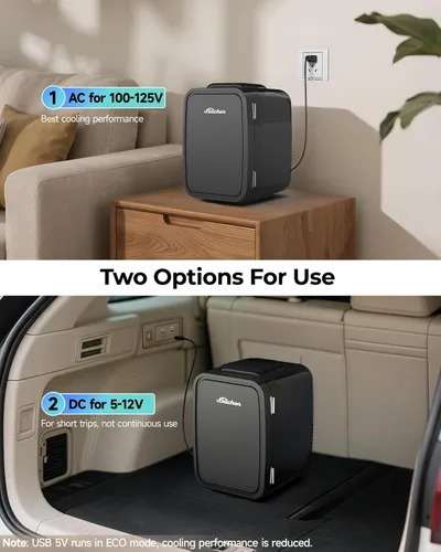 Miniatura 4 de BEICHEN Mini nevera, refrigerador portátil de 4 litros/6 latas para dormitorio, oficina, dormitorio, automóvil, enfriamiento rápido, bajo ruido
