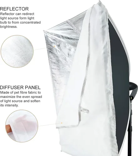Miniatura 4 de LINCO Kit de iluminación LED Softbox de fotografía de 20 x 28 pulgadas, equipo de luz de estudio de fotografía profesional con bombilla LED de maíz