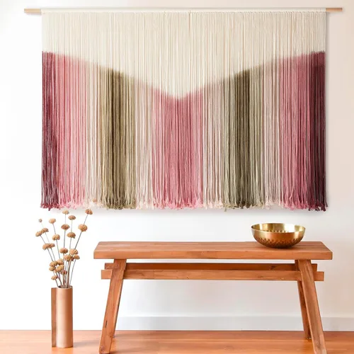 Miniatura 10 de IOWER Macramé para colgar en la pared, paisaje de montaña grande, arte de pared bohemio, hecho a mano, decoración de pared para el hogar, sala