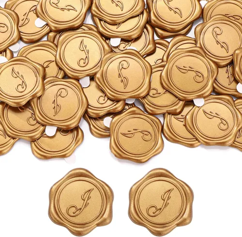 Miniatura 29 de Yoption - Pegatinas de sello de cera con letra inicial del alfabeto L, paquete de 100 unidades, autoadhesivas, estilo antiguo dorado, para sobres