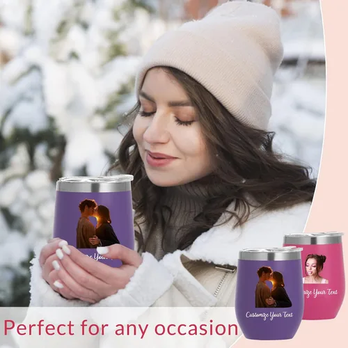 Miniatura 7 de Vasos de vino personalizados con nombres y fotos con tapa para mujeres, juego de vasos de vino aislados personalizados de acero inoxidable, regalos