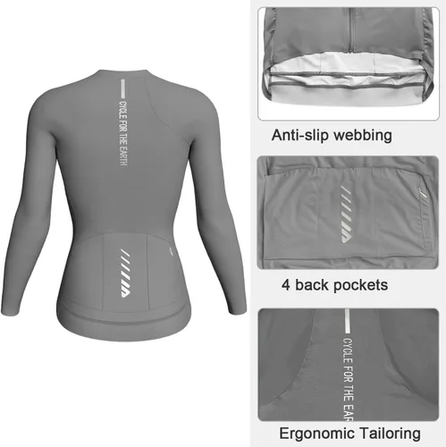 Miniatura 2 de Camiseta de ciclismo para mujer, manga larga, camisetas de ciclismo para mujer, camisetas de ciclismo transpirables con 4 bolsillos