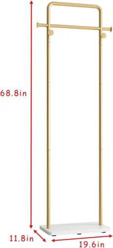 Miniatura 3 de TIEOU Percheros dorados con estante, percheros dorados resistentes para boutiques, perchero de metal independiente para colgar ropa, perchero Dorado