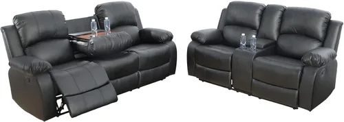 Miniatura 38 de Juego de muebles de sala de estar de cuero reconstituido con sofá reclinable, juego de sofá reclinable, silla de dos cuerpos, juegos de muebles