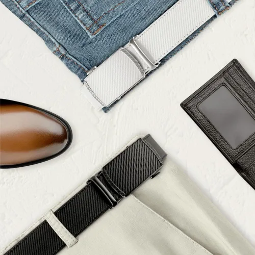 Miniatura 3 de DOOPAI Paquete de 2 cinturones de vestir con trinquete para hombre, ajustable de piel auténtica de 1 38 pulgadas, longitud de tamaño que se puede