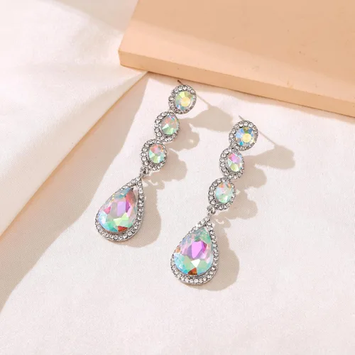 Miniatura 5 de Flyonce Pendientes colgantes con diamantes de imitación de cristal multi lágrima